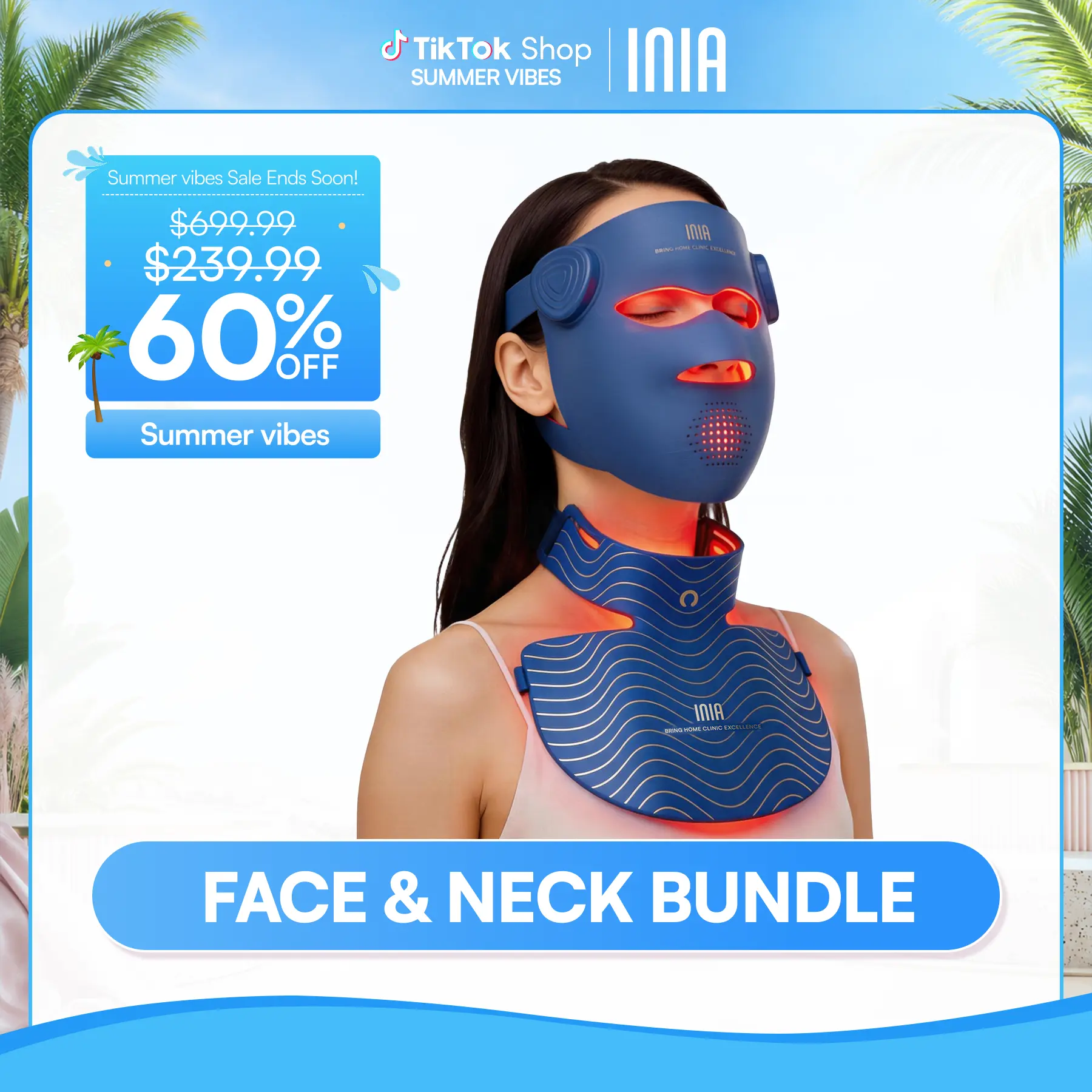 INIA GLOW 940nm 4D Face Mask & Neck Mask Bundle, Deep Dual NIR