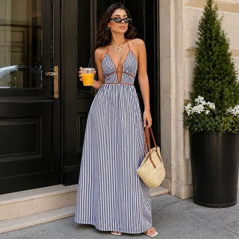 backless stripe dress - TikTok Shop
