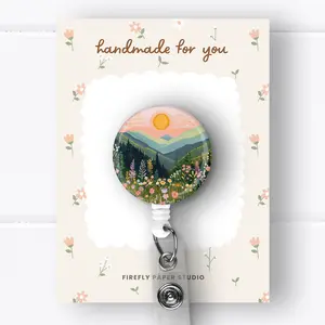 Meadow Sunrise Badge Reel, Retractable Badge Reel w/ Alligator Swivel Clip