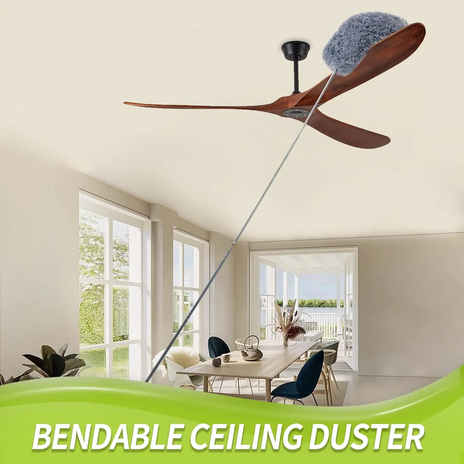 100" Extendable Stainless Steel Pole Cobweb Duster Kit, Microfiber Feather Duster with Washable Head, Spider Web Brush for Ceiling, Ceiling Fan, Furniture