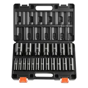 【Summervibes】VEVOR Impact Socket Set, 1/2" 19 Piece Impact Sockets, Deep Socket, 6-Point Sockets, 1/2" Drive Set 3/8" to 1-1/2", Cr-V Rugged Construction, Easy to Identify, with a Sturdy Storage Case, for Vehicles