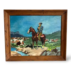 1963 Betty Tarbet Marlboro Man Cowboy Smoking Acrylic on Canvas Painting