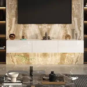 FUFU&GAGA Modern 63" Floating TV Stand High Gloss White Console with LED Lights & 3 Drawers Wall Mount Media Console for Living Room 13.8"D x 63"W x 9.8"H