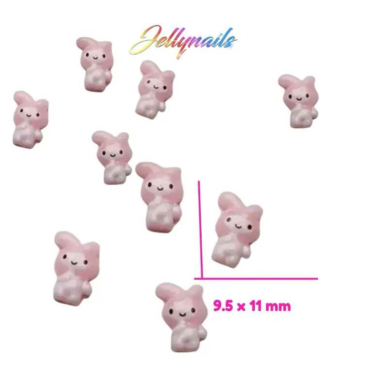 Kawaii Pink Bunny Nail Charms (9.5x11mm) – 3D Cute Resin Nail Art Decorations | Y2K Kawaii Nails 10 in pack