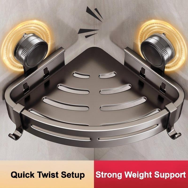 2026 upgraded new model-3-Pack Gun Gray Plastic Triangle Suction Cup ShowerCaddy 3-Tier Corner Shelves NoDrilling Bathroom Storage Rack 40lbs LoadCapacity with 6 Towel Bar Hooks(home essentials,bathroom accessories)