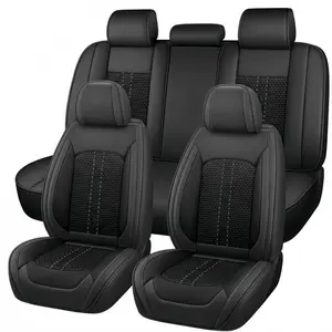 Summer Cooling 5-Seat Car Covers Full Set - Napa Leather & Ice Silk, Cool Breathable Cushions, Full Surround Front Rear Seat Protector Pad Mat, Storage Bag, Universal Car SUV Pickup Interior Kit & Accessories, Car Accessories
