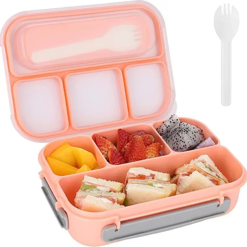 Bento Lunch Box, 4 Compartments and Spoon 1000 ML for School, Work and Travel, BPA Free, Three Colors Gift Container Lightweight