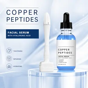 Pure Copper Peptides Facial Serum with Hyaluronic Acid + Adjustable Skin Care Stamper Kit, Gentle Daily Hydrating Face Essence & Manual Beauty Tool, Cruelty-Free Vegan Skin Care Set, 30ml Serum