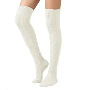 SherryDC Women's Cable Knit Thigh High Boot Socks Extra Long Winter Stockings Leg Warmers