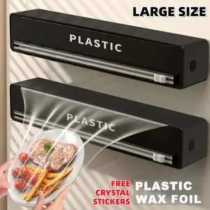 1PC 2-in-1 Enlarged Plastic Wrap Cutter, Two-way Cutting Knife, Tin Foil, Baking Paper Storage Box, Multiple Application Scenarios, Free Function Prompt Crystal Stickers, Wall-mounted Storage Box, Kitchen Organizer, Durable Plastic Material, Kitchen Tool
