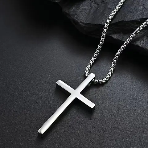 Titanium Steel Chunky Cross Necklace, Punk Hip Hop Fashion Chain Jewelry, Costume Necklaces with Cross Link Chain