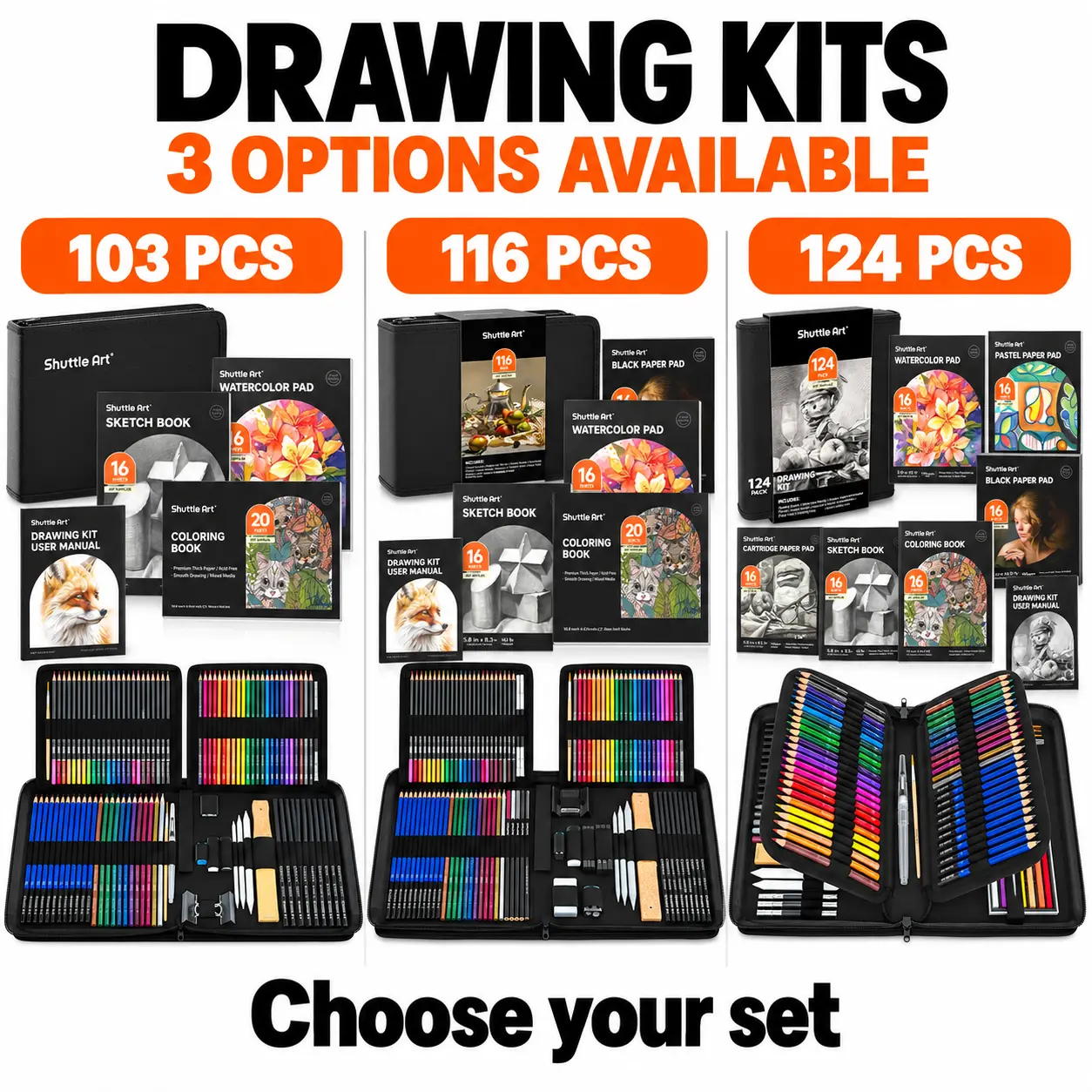Shuttle Art Artist Quality Boxed Assortment Pencils Kit (103/116/124-Pack, 103+ Pieces) - Arts Crafts Supplies, Drawing Supplies Kit with Assorted Colored, Graphite, Charcoal Pencils in Portable Case for Adults' Educational Use,techvibes