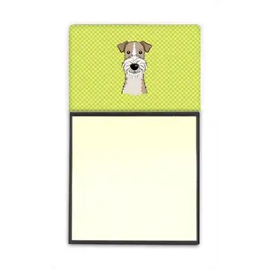 212 MAIN Checkerboard Lime Green Wire Haired Fox Terrier Refillable Sticky Note Holder-Postit Note Dispenser (3x3 in.), Desk Organizer Tidy, Stationery Office Supplies, Work Accessories, Cute & Funny Desk Accessories