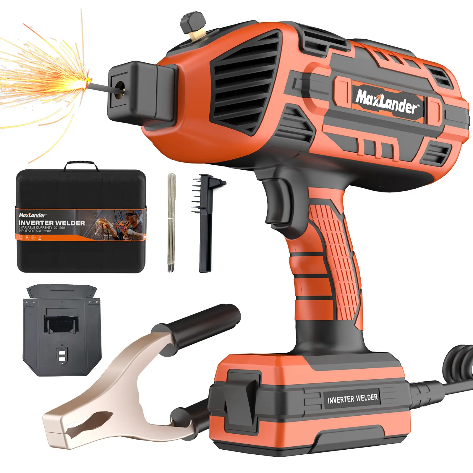 MAXLANDER Portable 110V IGBT Inverter Stick Welder - 120A Power Output, 5 Variable Current Adjustment, 20PCS Rods, Fits 3/64-in to 1/8-in Rods, 360° Heat Dissipation, Handheld Tools & Hardware Equipment