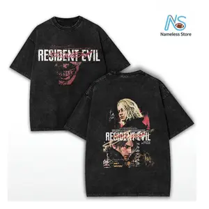 Resident Evil Requiem RE9 Leon S Kennedy horror Game Oversize 2 Sided Washed Cotton T-shirt unisex graphic tees game anime manga movie Menswear Casual gamer merch t-shirt Clothes Top