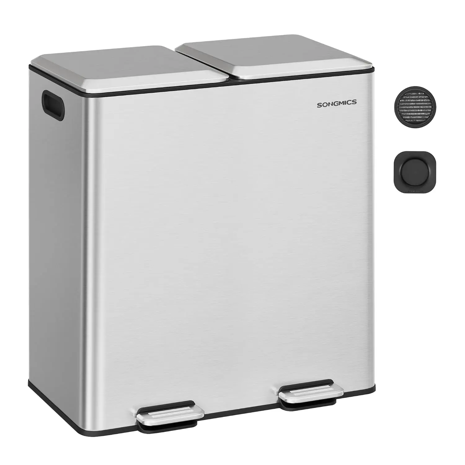 2 x 8 Gallon (2 x 30 L) Double Garbage Can with Soft-Close Lids, Removable Inner Buckets, Pedals, Stainless Steel, for Waste and Recycling 2 x 8 Gallon (2 x 30 L) Double Garbage Can with Soft-Close Lids, Removable Inner Buckets, Pedals, Stainless Steel, for Waste and Recycling