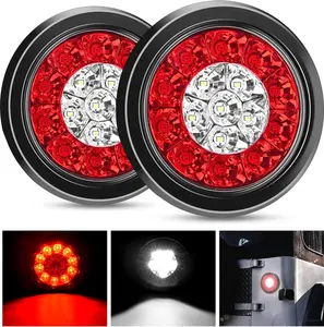 Nilight 2PCS 4" Round Red White LED Trailer Tail Lights 16LEDs w/Flush Mount Grommets IP67 Waterproof Stop Brake Running Reverse Light for Trucks Trailer RV