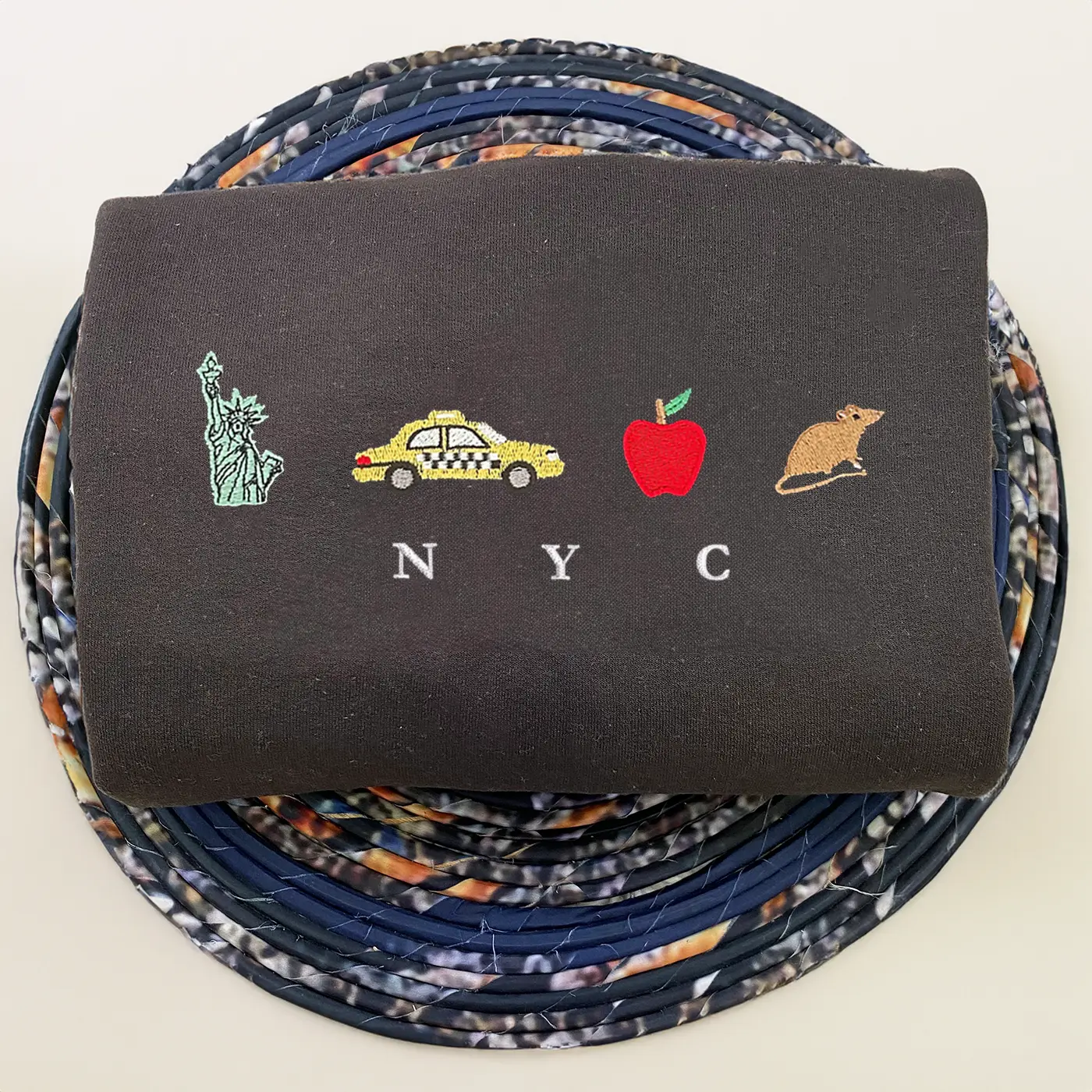 New York City Embroidered Sweatshirt, Central Park, Manhattan, Statue of Liberty