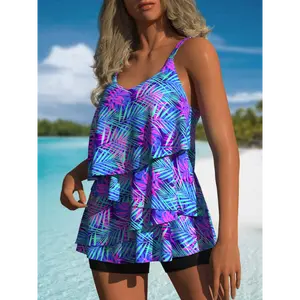 FSTVE 2023 New Tropical Print Women's Tankini Swimsuit