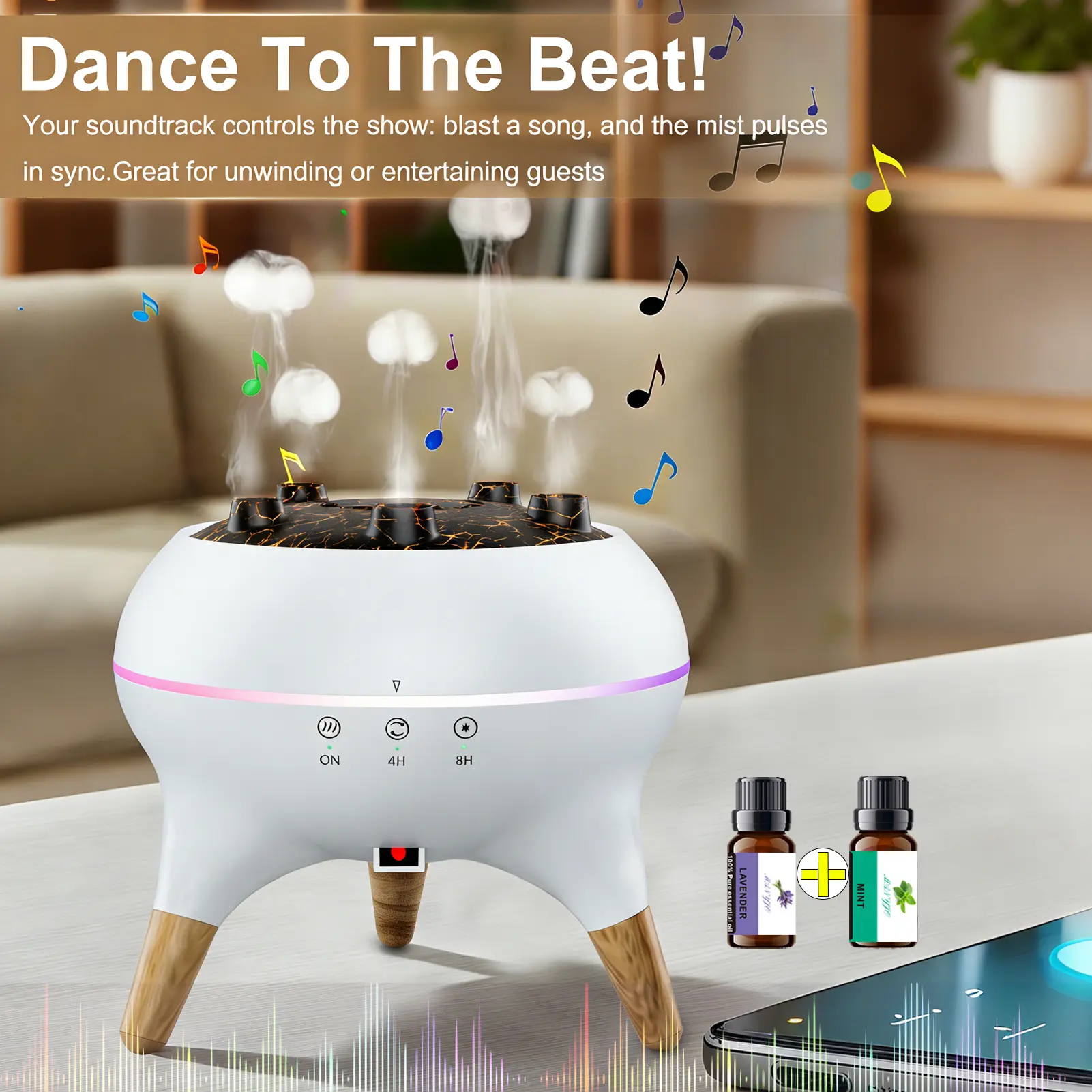 Jellyfish Dynamic Multi-Spray Diffuser Desktop Flame Humidifier with Colorful Lights, Wireless Electronic, Multifunctional for Home Use