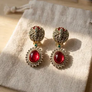 Red natural stone earrings