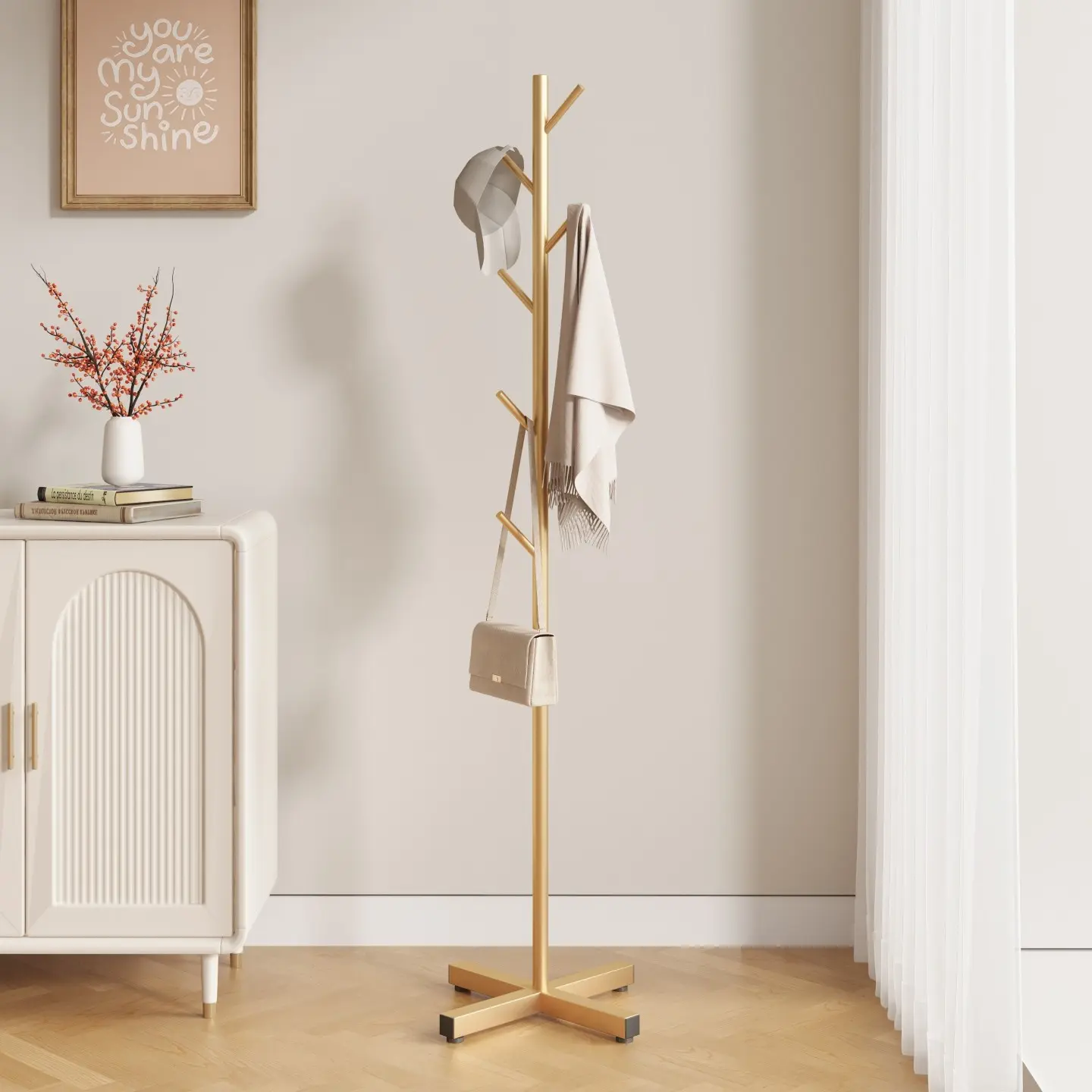 Marble Iron Art Hat Rack, Simple Floor-Standing Clothes Organizer, Modern Minimalist Coat Hanger for Bedroom, Home Storage Solution, Freestanding Coat Rack
