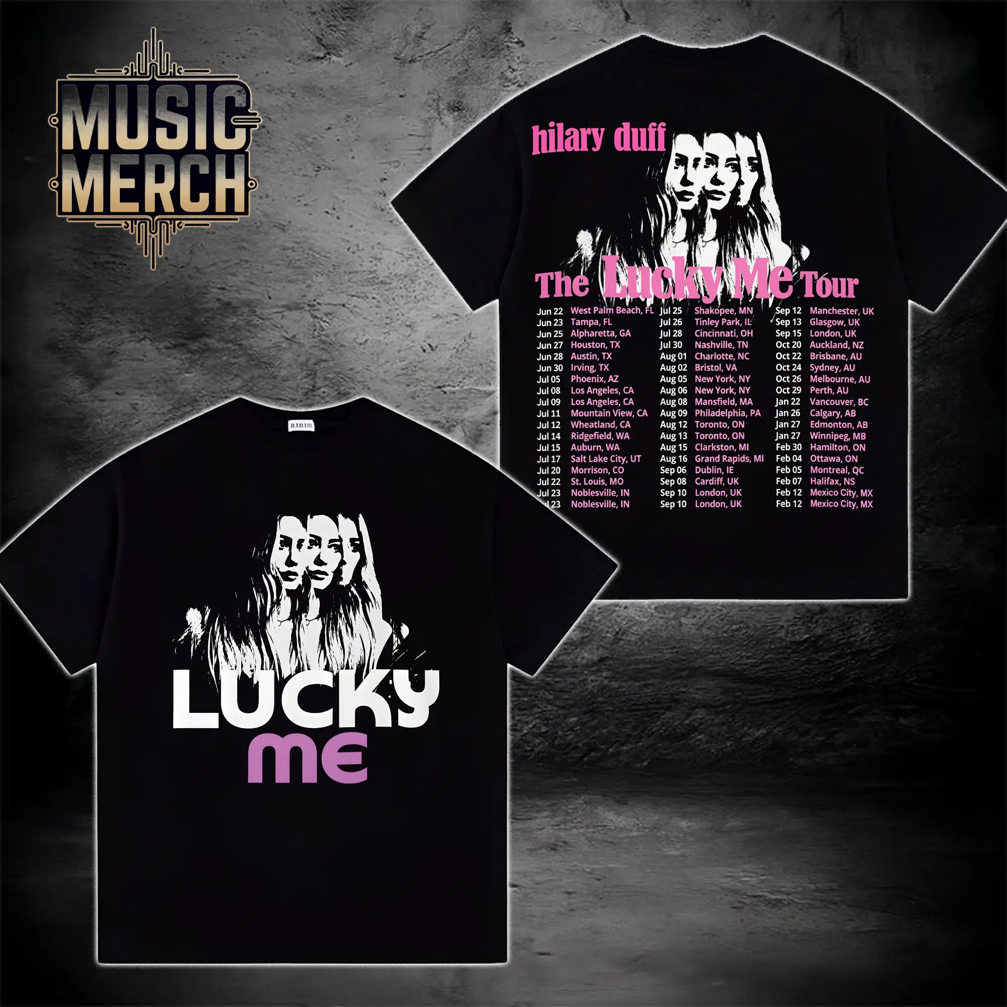 Hilary Duff The Lucky Me Tour 2026 Shirt, Official Concert Tour Dates Tee, Double Sided Graphic T-Shirt, Pop Music Fan Unisex Cotton Shirt, Concert Merch Gift