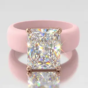 Trendy GlowStone Stackable Ring for Women – Patented Emerald Cut 10x8mm CZ Silicone Ring , Ultra-Thin & Fashion-Forward