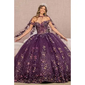 Purple and Gold Quince Cape Dress by Elizabeth KGL3171