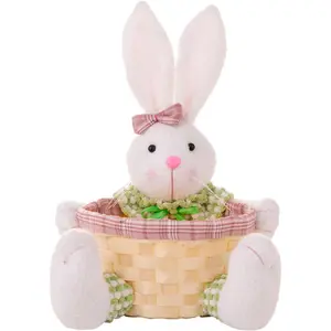 5.2 In Handwoven Easter Bunny Candy Dishes Bowl,Easter Bunny Decor Candy Storage Basket,Eggs Container for Table Home Office Table Shelf Decor Party Wedding,Halloween and Christmas Day (pink)