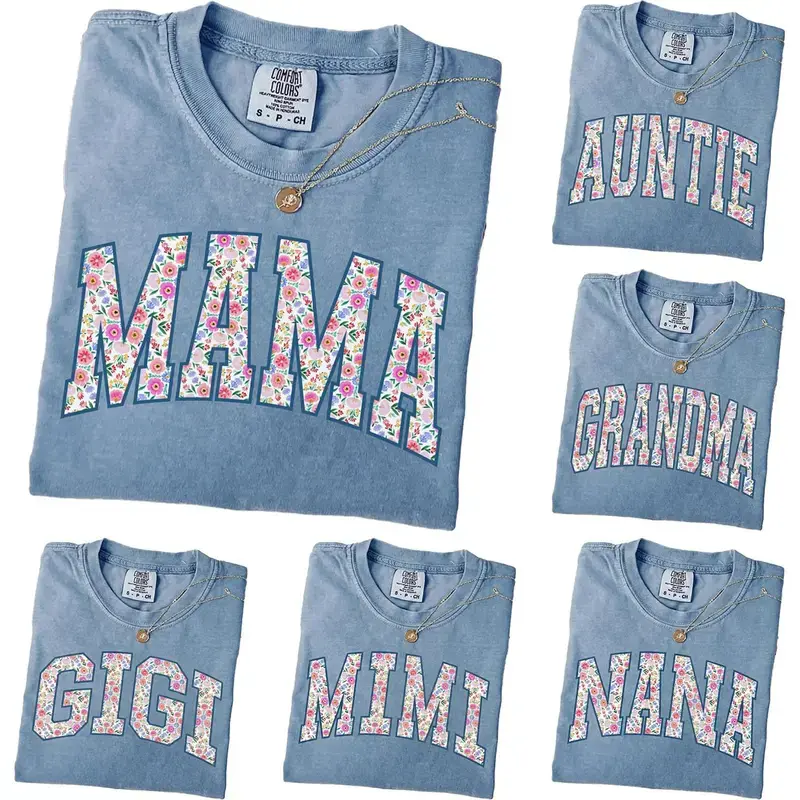 Custom Floral Grandma Arch T-Shirt, Comfort Colors Spring Mama Shirt, Personalized Grandparent Gift, Floral Nana Auntie Mimi Gigi Grammy Shirt - AG