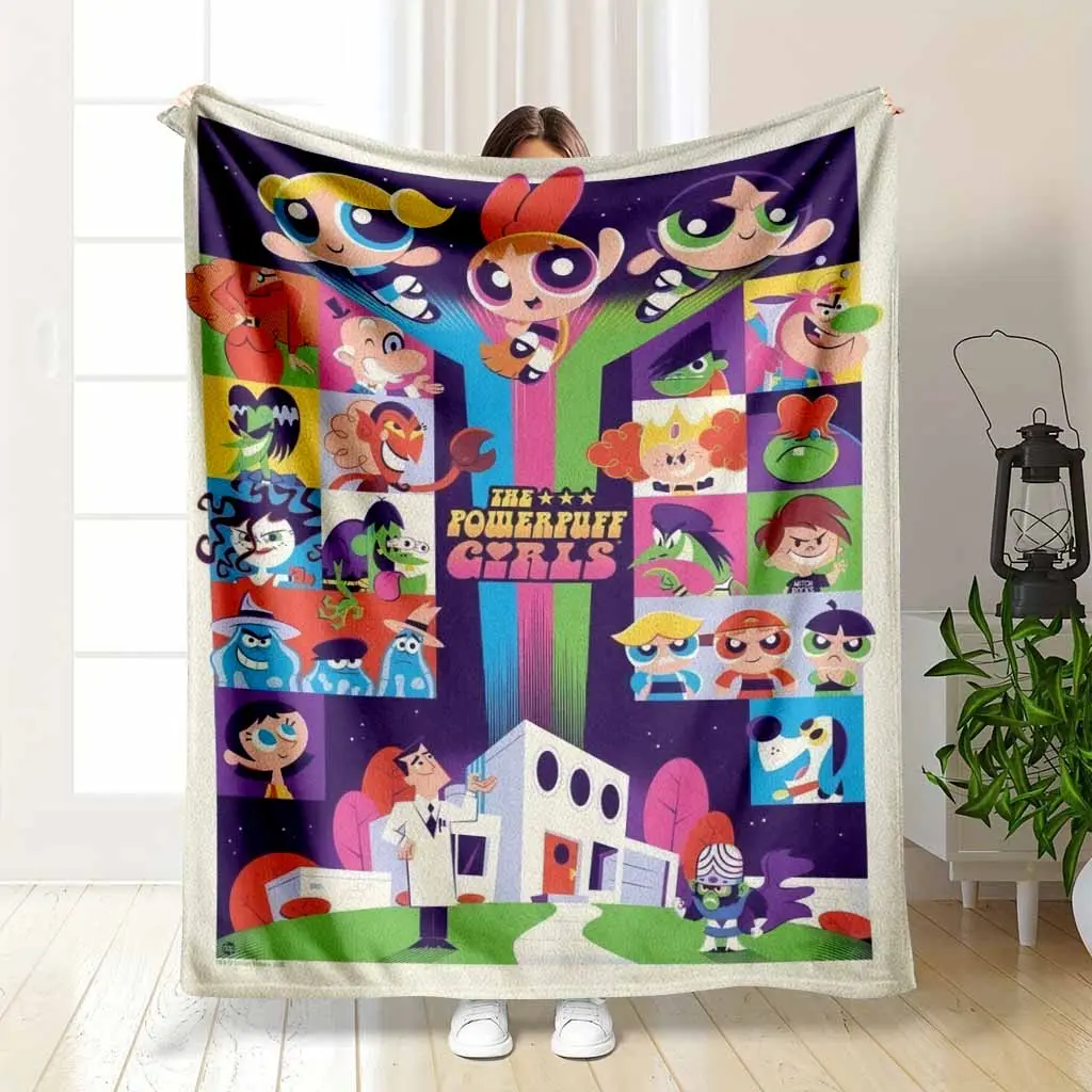 Powerpuff Girls Flannel Fleece Blanket - Colorful Cartoon Style Graphic Character Print, Ultra Soft Lightweight Plush, Wrinkle Resistant, 30*40in Bedding for Daily Office Life, Business Trips, Living Room Gift