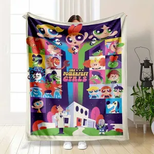 Powerpuff Girls Flannel Fleece Blanket Iconic Cartoon Character Print Ultra Soft Lightweight Plush Throw Cozy Bedding For Living Room Sofa Travel Nap Office Couch Camping Gift