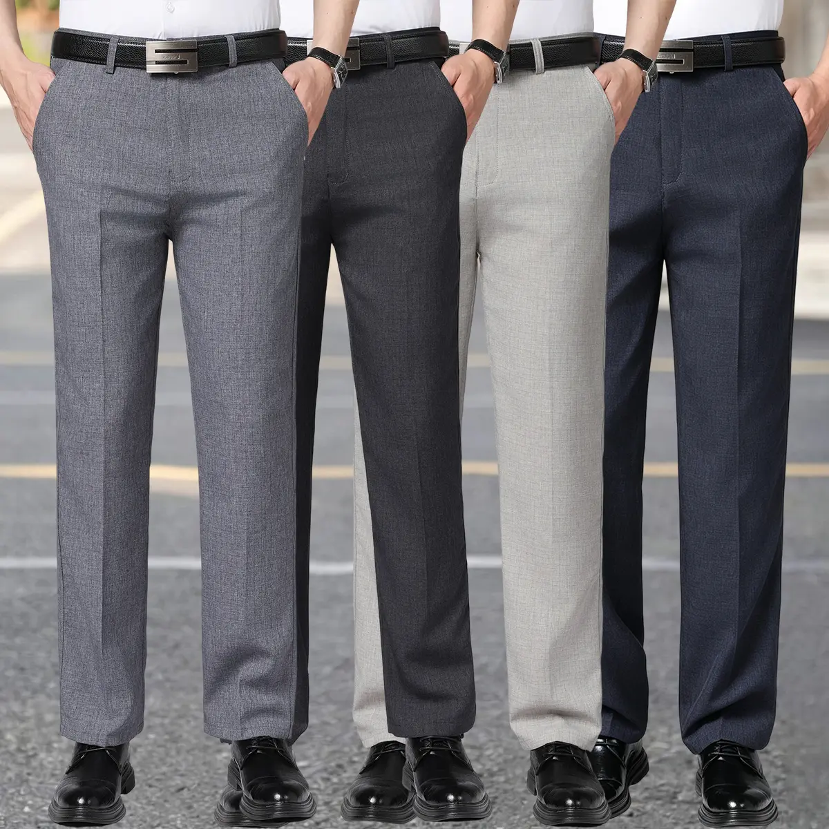 4pcs Men's Classic Stretch Dress Pants, Casual Straight-Leg Formal Trousers, Suitable for Business Formal Wear, Office Attire, Slim-Fit Versatile Pants, Multi-Functional for All Seasons