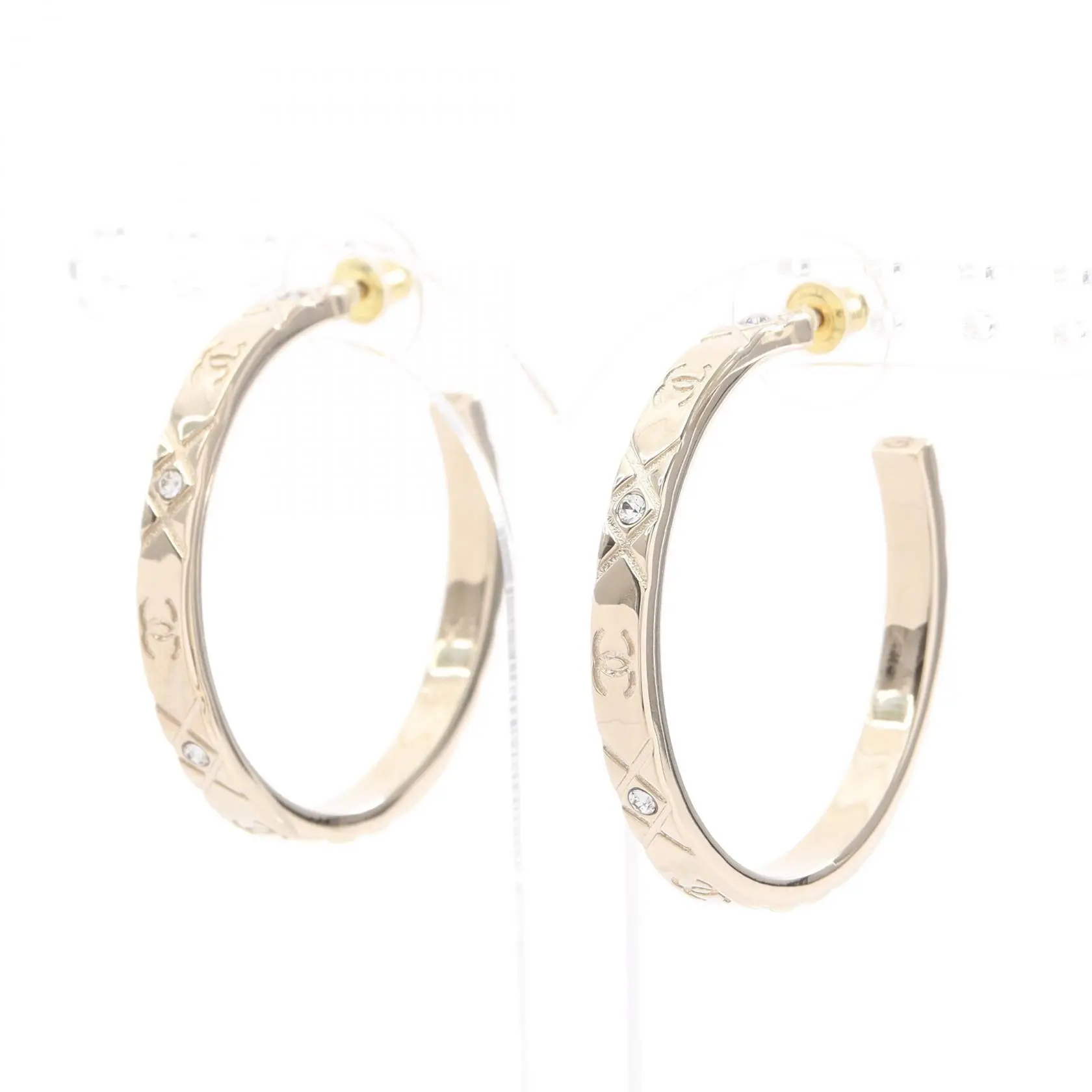 Pre-owned CHANEL Gold-plated Small Leather Goods Coco Mark Hoop Earrings
