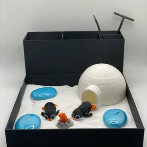Penguin Zen Garden, Mini Desk Decor, Sensory Calming Sand Garden for Desk, Fidget Stress Relief, Office Decor