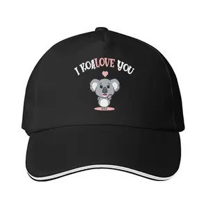 Men's Stretch Baseball Cap - Cute Koala and Heart Pattern "I Love You" Print, with Pink Text, Breathable and Comfortable for All Seasons, A Must-Have Fun Headwear for Birthday Occasions