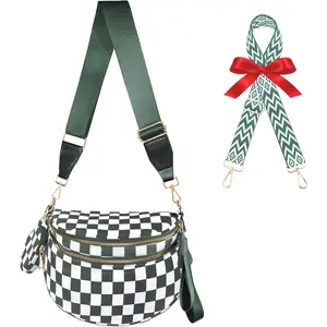 Checkered Crossbody Bag for Women/Spacious Nylon Bum Bag Two  straps/Sling Bag for Women Purse Checkerboard