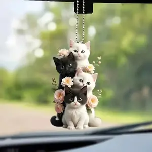 Cute Cat Design Acrylic Car Keychain, Multifunctional Car Interior Decoration Pendant, Car Interior Accessories for Car, Backpack & Home Decoration, Car Key Accessory