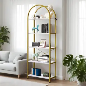 Arched Bookshelf – Tall Standing Metal Frame Bookshelf, Modern Open Storage Display Rack for Bedroom, Living Room, Home Office