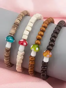 Boho Style Mushroom Design Beaded Bracelet, Fashion Colorful Beaded Bracelet for Women & Girls, Trendy All-match & Exquisite Jewelry for Birthday Gift, Bead Bracelets