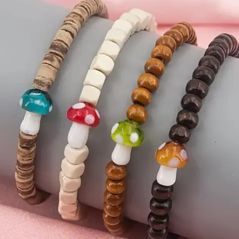 Boho Style Mushroom Design Beaded Bracelet, Fashion Colorful Beaded Bracelet for Women & Girls, Trendy All-match & Exquisite Jewelry for Birthday Gift, Bead Bracelets, Pretty Bracelet, Fashionable Bracelet Style, Aesthetic Jewelry