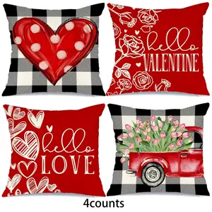 Valentine's Day Themed Cushion Cover, 4/16pcs Lovely Cartoon Pattern Pillow Cover, Household Decoration Supplies for Home Living Room Bedroom
