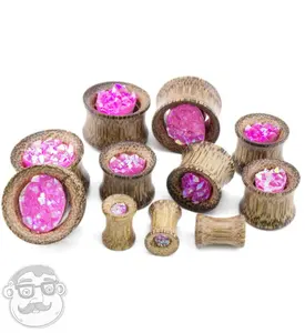 Coconut Wood Tunnels With Pink Druzy Stone Inlay