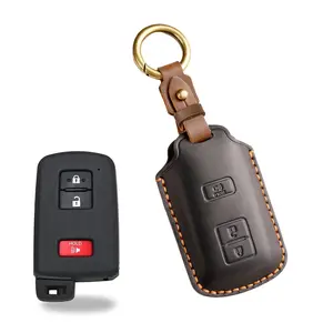Leather Smart Car Key Cover Case Fob Holder for Toyota 4 Runner Tundra Tacoma Cowhide Hand-sewn Stylish Protection