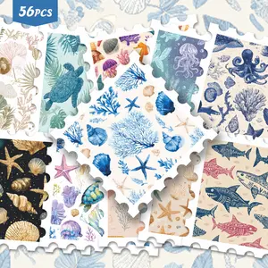 56pcs Fresh Marine Element Healing Stickers Pack | Gentle Vinyl Decals Aesthetic Stickers with Vibrant Coastal, Tropical Flora, Star & Turtles Designs | for Laptop, Water Bottle & Gift | for Beach & Nature Lovers & Calm Vibe Enthusiasts