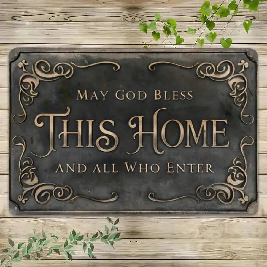 Tin Metal Sign Vintage "May God Bless This Home" - Rustic Christian Home Wall Decor, Religious Blessing Plaque, Distressed Finish, Housewarming Gift, Farmhouse Wall Art