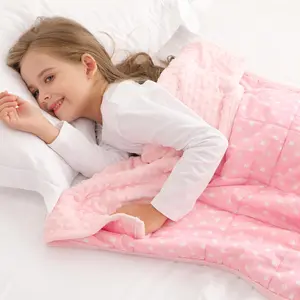 Weighted Blanket Kids 5lb 36"x48" Minky Dots Small Cooling Weighted Blanket Comfort Breathable Soft Throw Heavy Blanket for Sleeping Pink Star
