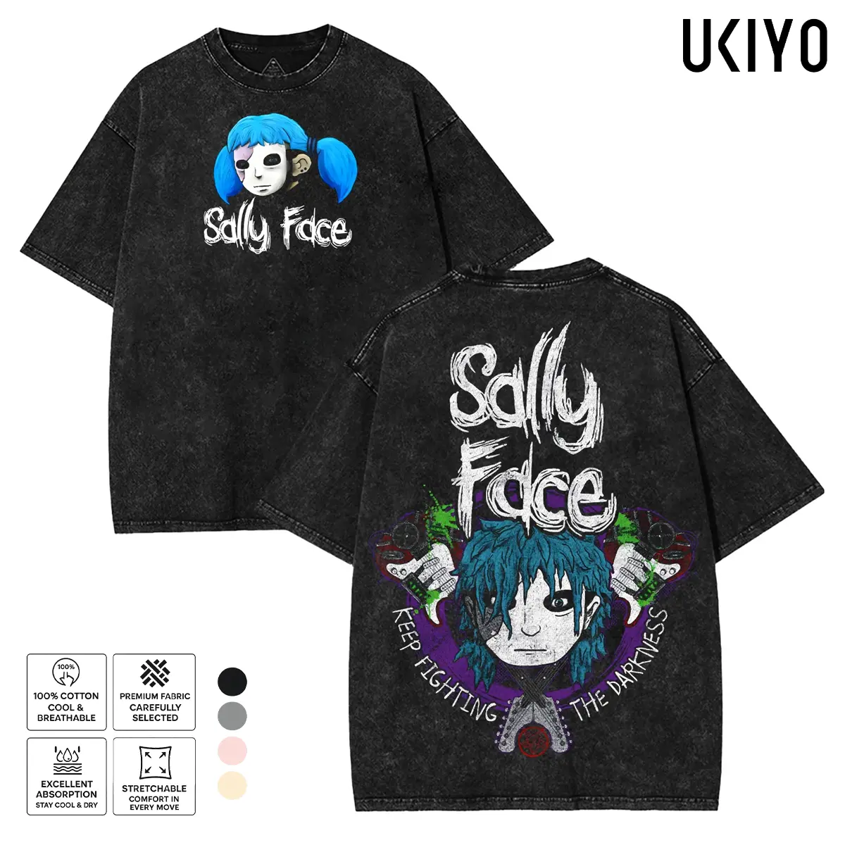Sally Face T-Shirt Keep Fighting The Darkness Vintage Acid Wash Heavyweight Cotton Oversized Tee Sal Fisher Indie Horror Game Merch Streetwear Top Men Women