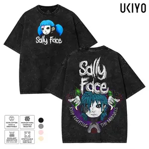 Sally Face T-Shirt Keep Fighting The Darkness Vintage Acid Wash Heavyweight Cotton Oversized Tee Sal Fisher Indie Horror Game Merch Streetwear Top Men Women